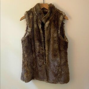 C. Wonder Faux Fur Vest Brown Black Cream Medium Apres Ski Boho Luxe